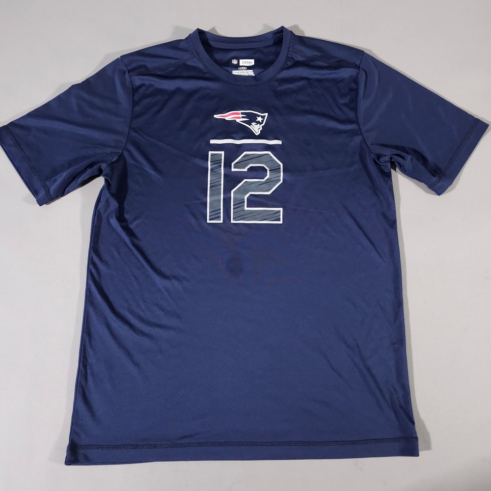 NFL Team Apparel Shirt Mens Large Navy Blue Tom Brady Patriots Jersey Tee 12